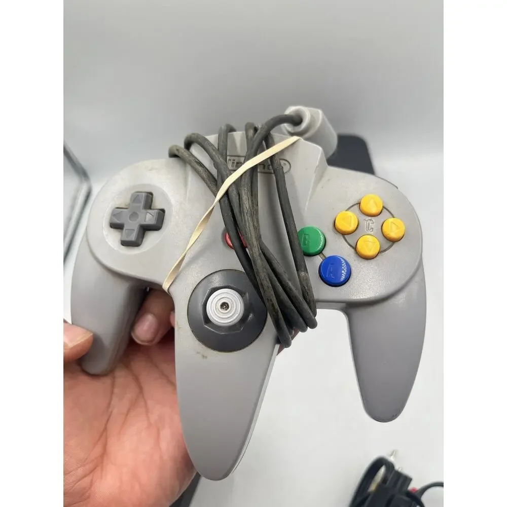 Nintendo 64 Console Bundle OEM Gray Controller & Cords Tested Working!